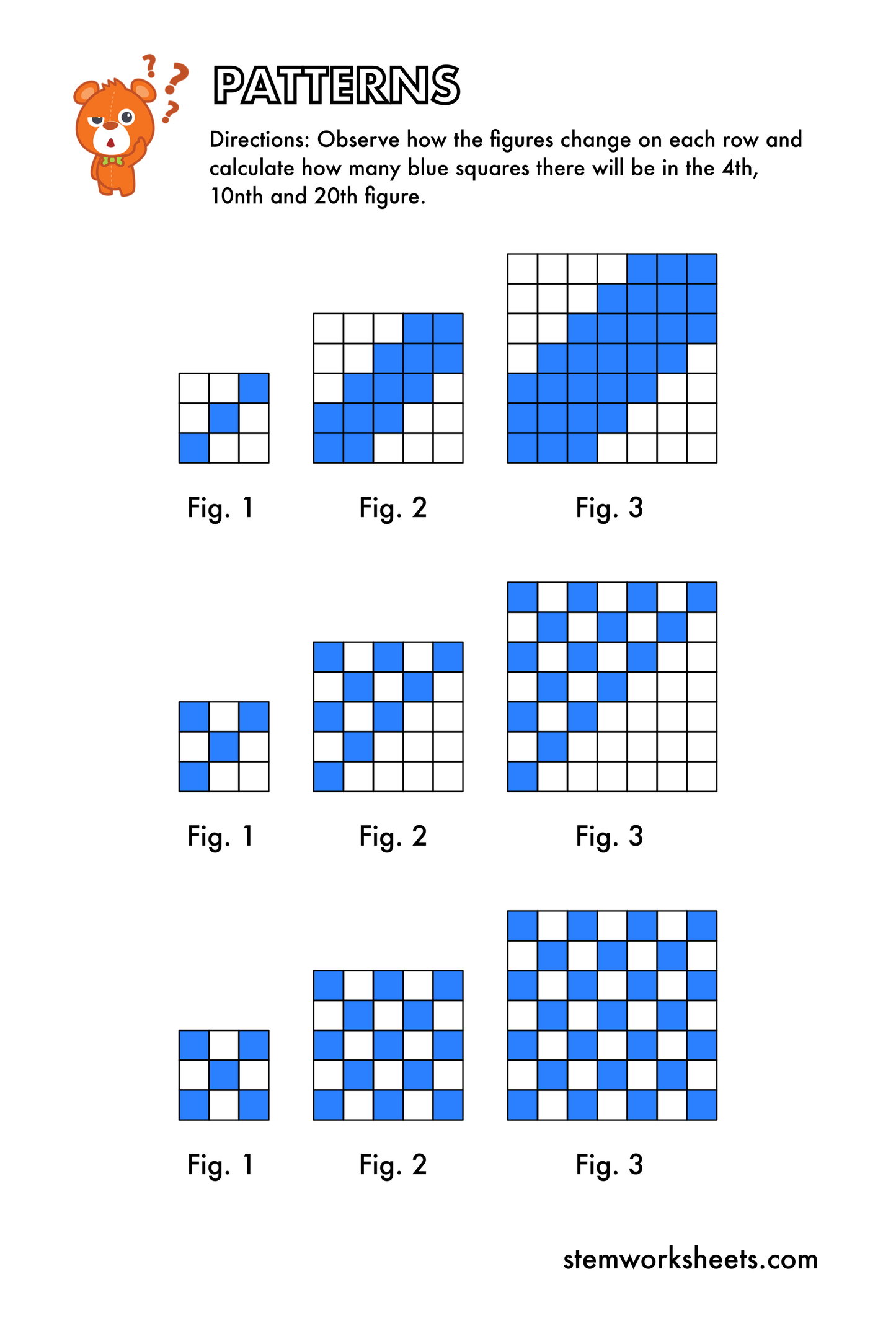 Download FREE Printable worksheets with growing patterns for kids ages 5-9. Our Patterns worksheets are hard and challenging and they will improve your child’s pattern recognition skills. Suitable for first grade and second grade.