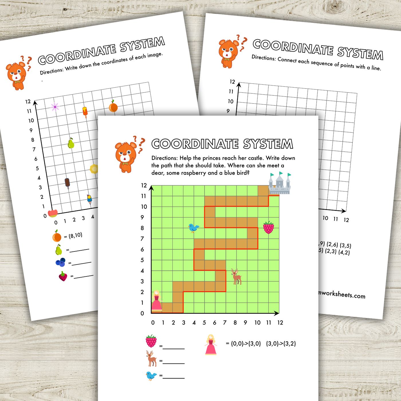 Download a FREE package with printable coordinates worksheets for kids ages 5-7. Using these sheets will help your child to learn to write down coordinates and learn to plot coordinates correctly. Suitable for kindergarten and first grade.