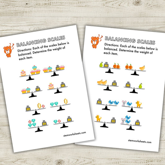 Balancing scales worksheets will improve your child’s critical thinking and algebra skills.