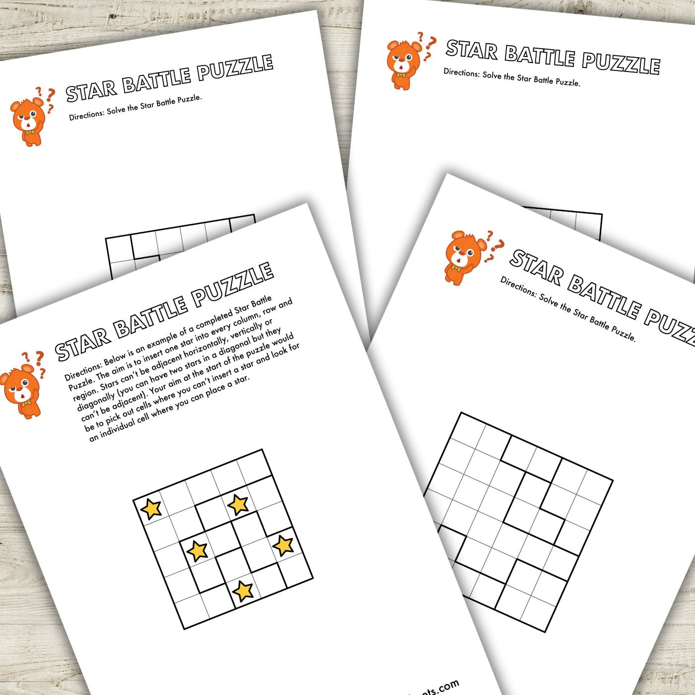 Download FREE Star Battle Puzzle Pack PDF. Logic puzzles for kids ages 6-8 and 7-9.