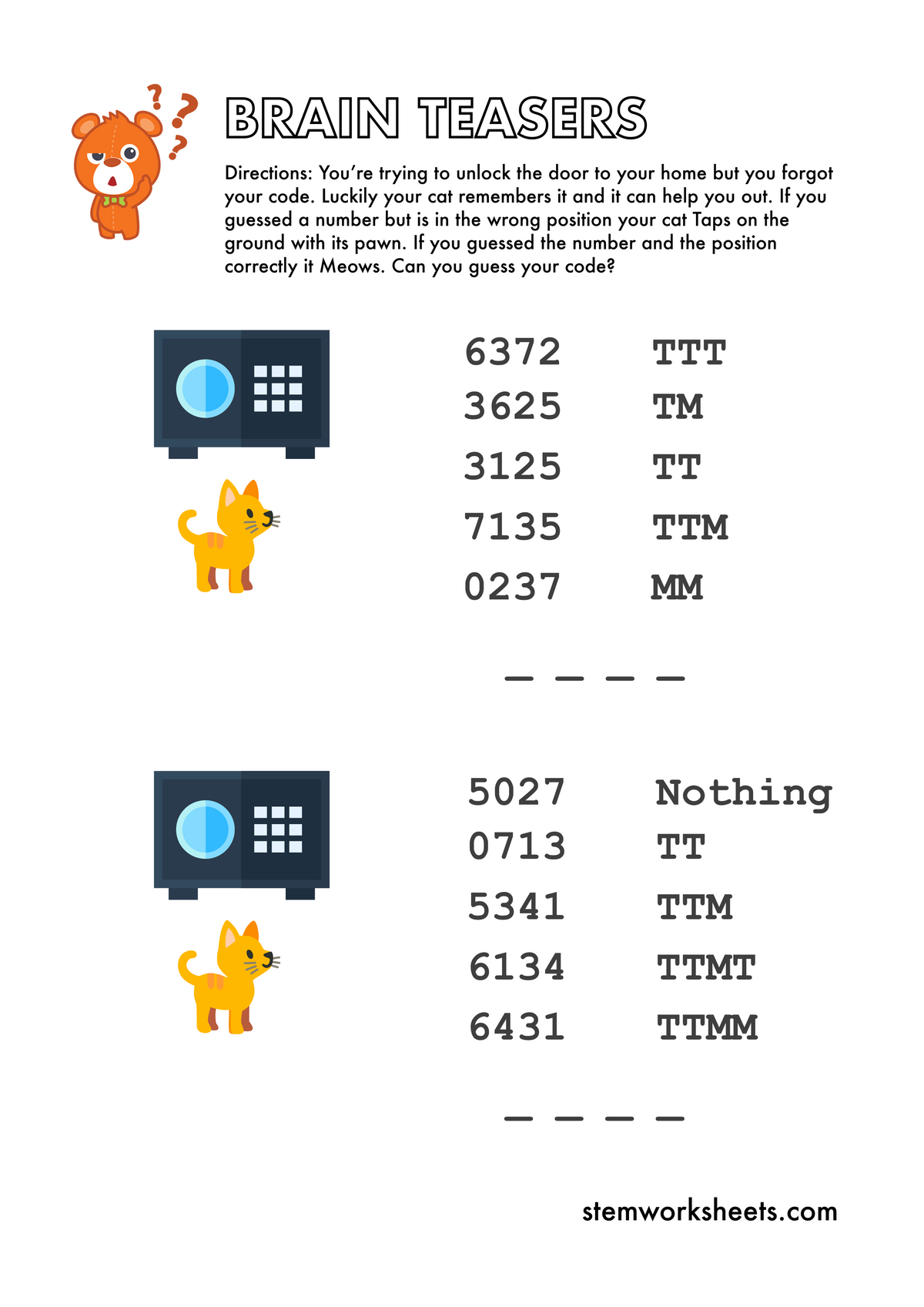Brain Teasers Code FREE Code-Breaking Brain Teasers Pack 1 – STEMWorksheets
