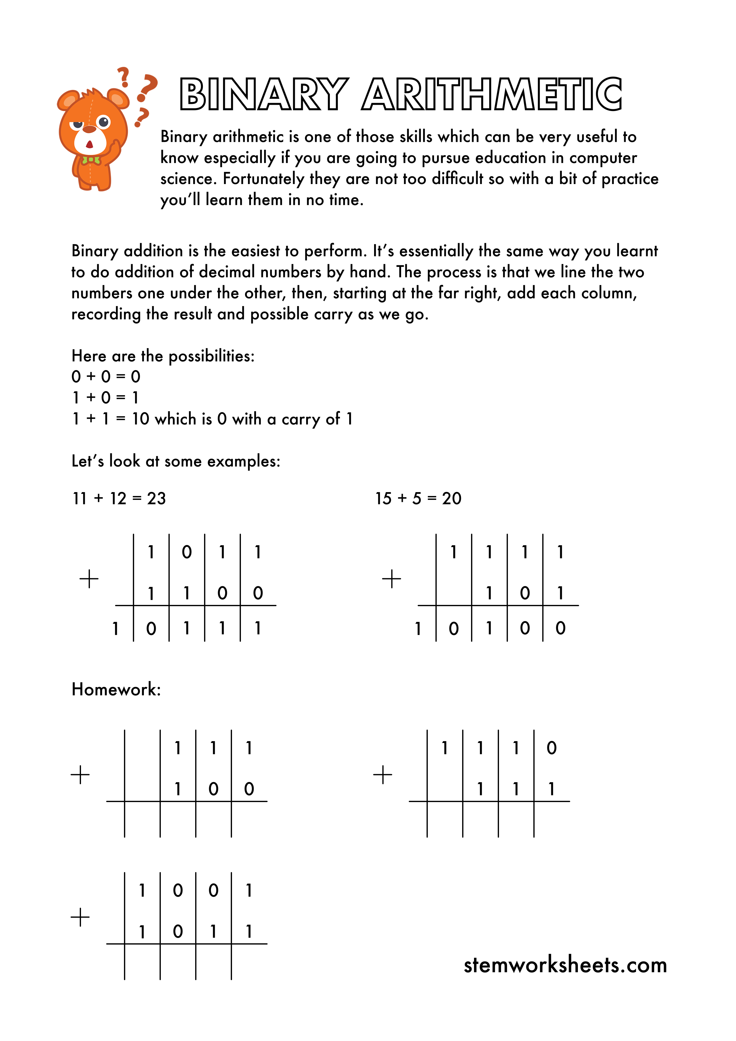 FREE Binary Arithmetic Pack 1 – STEMWorksheets