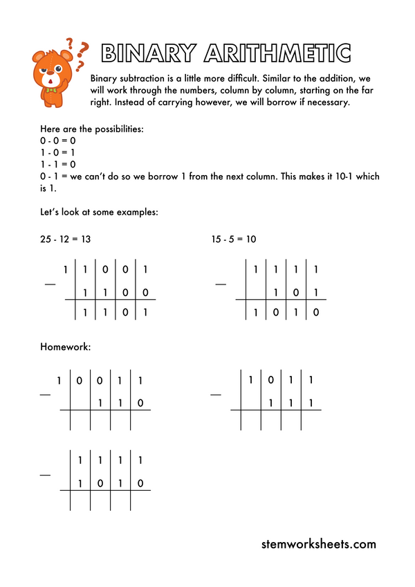 FREE Binary Arithmetic Pack 1 – STEMWorksheets