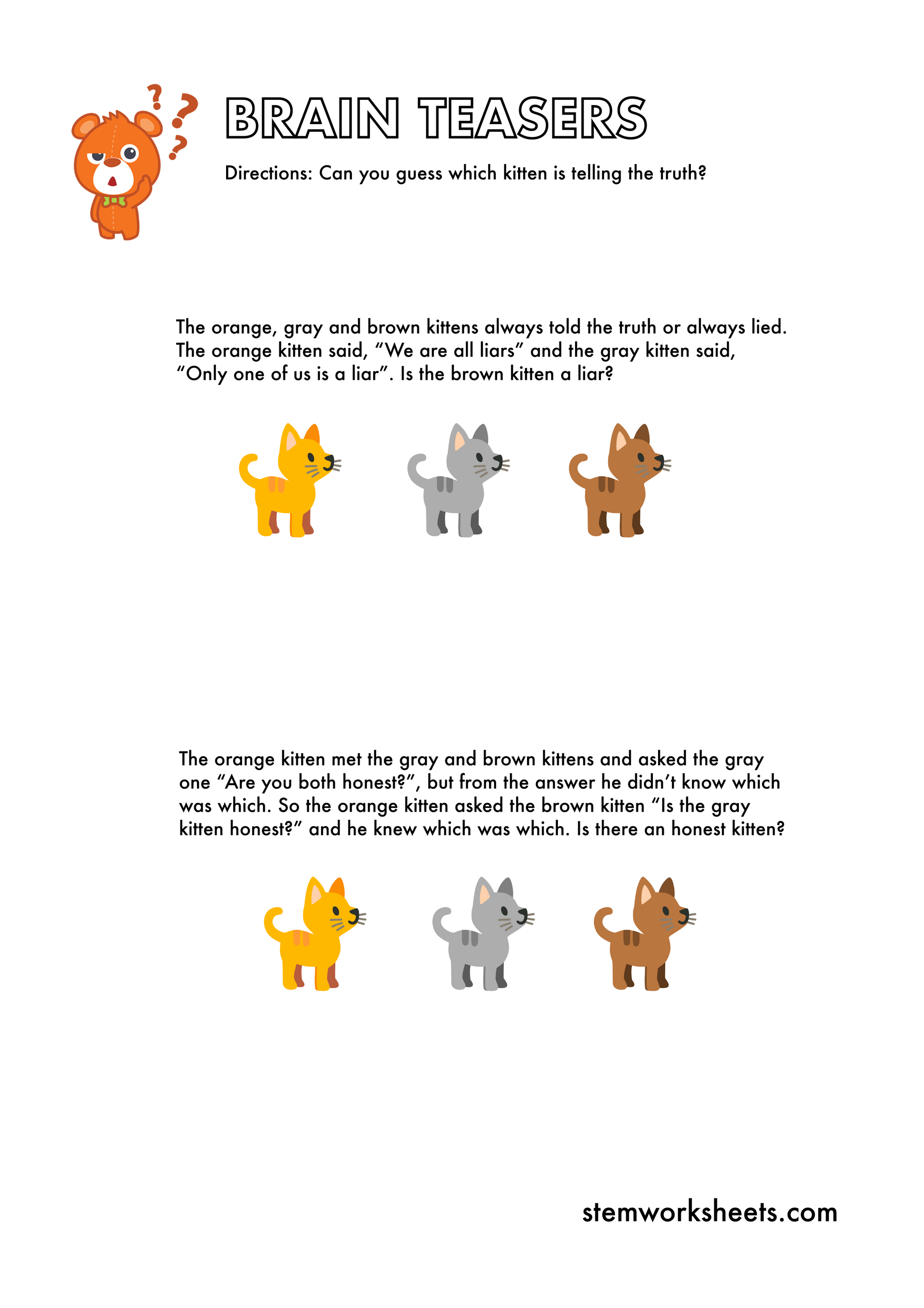 Download a FREE package with logical brain teasers worksheets for kids ages 9-11 inspired by the old logic puzzle Knights and Knaves (Truth-tellers and liars problems). Suitable for second grade and third grade. Subscribe to get notified when a new package is ready for download!