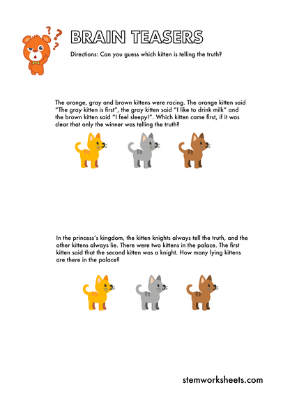 Download a FREE package with logical brain teasers worksheets for kids ages 9-11 inspired by the old logic puzzle Knights and Knaves (Truth-tellers and liars problems). Suitable for second grade and third grade. Subscribe to get notified when a new package is ready for download!