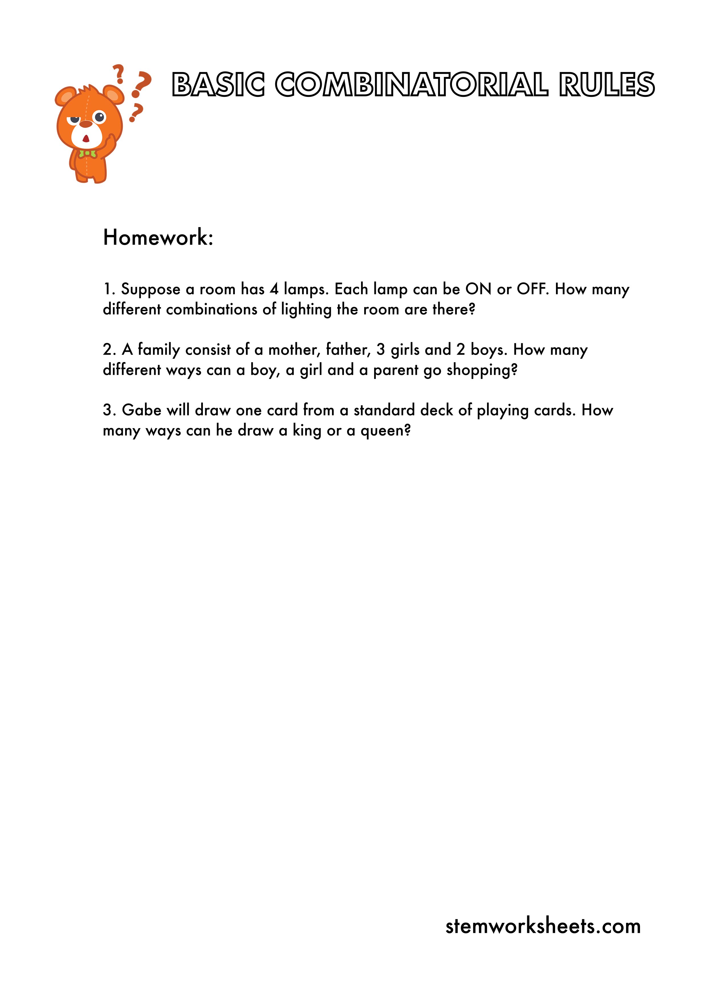 Combinatorics Worksheet.pdf FREE Combinatorics Pack 1 – STEMWorksheets