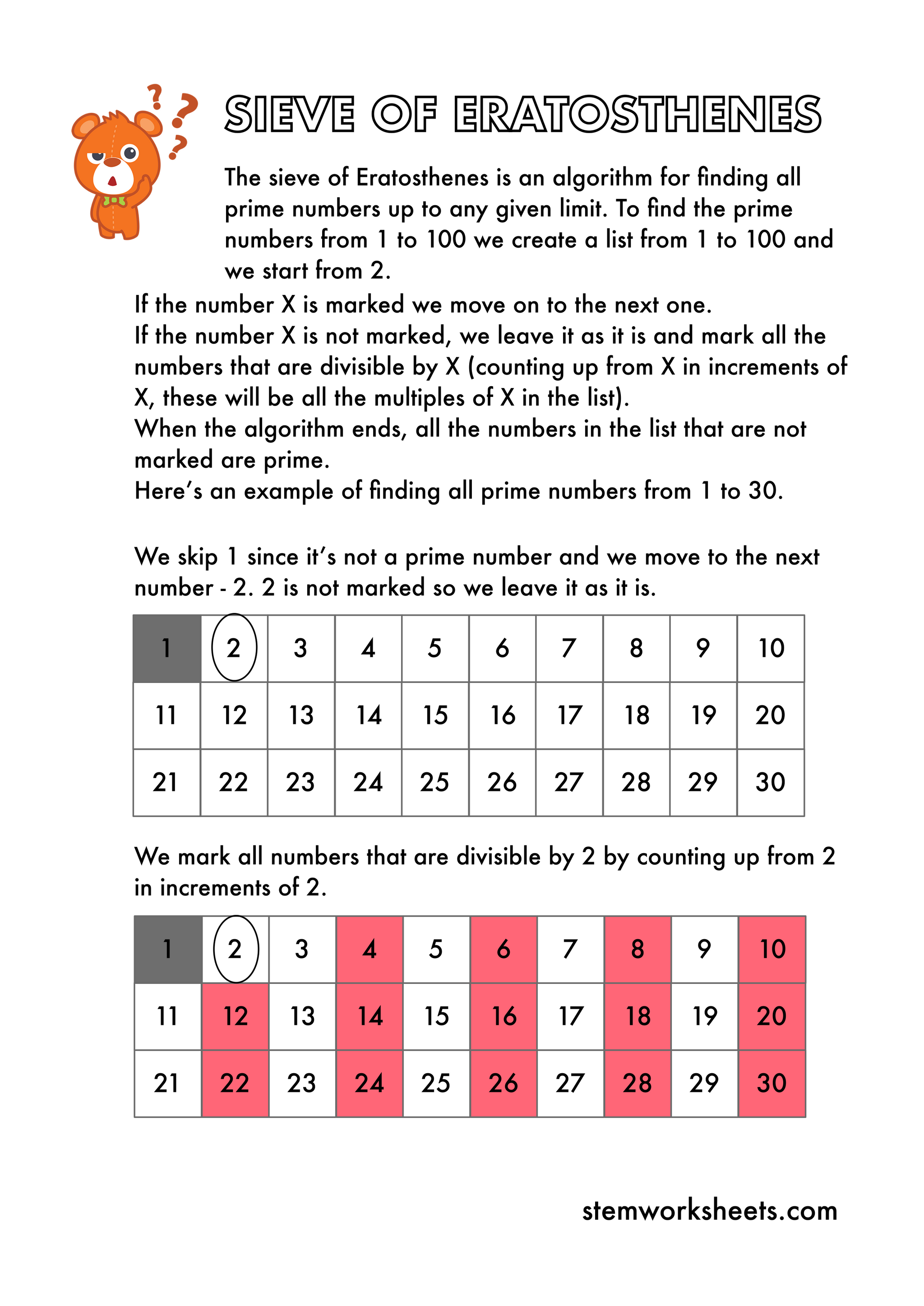 FREE Prime Numbers Algorithm - Sieve of Eratosthenes – STEMWorksheets