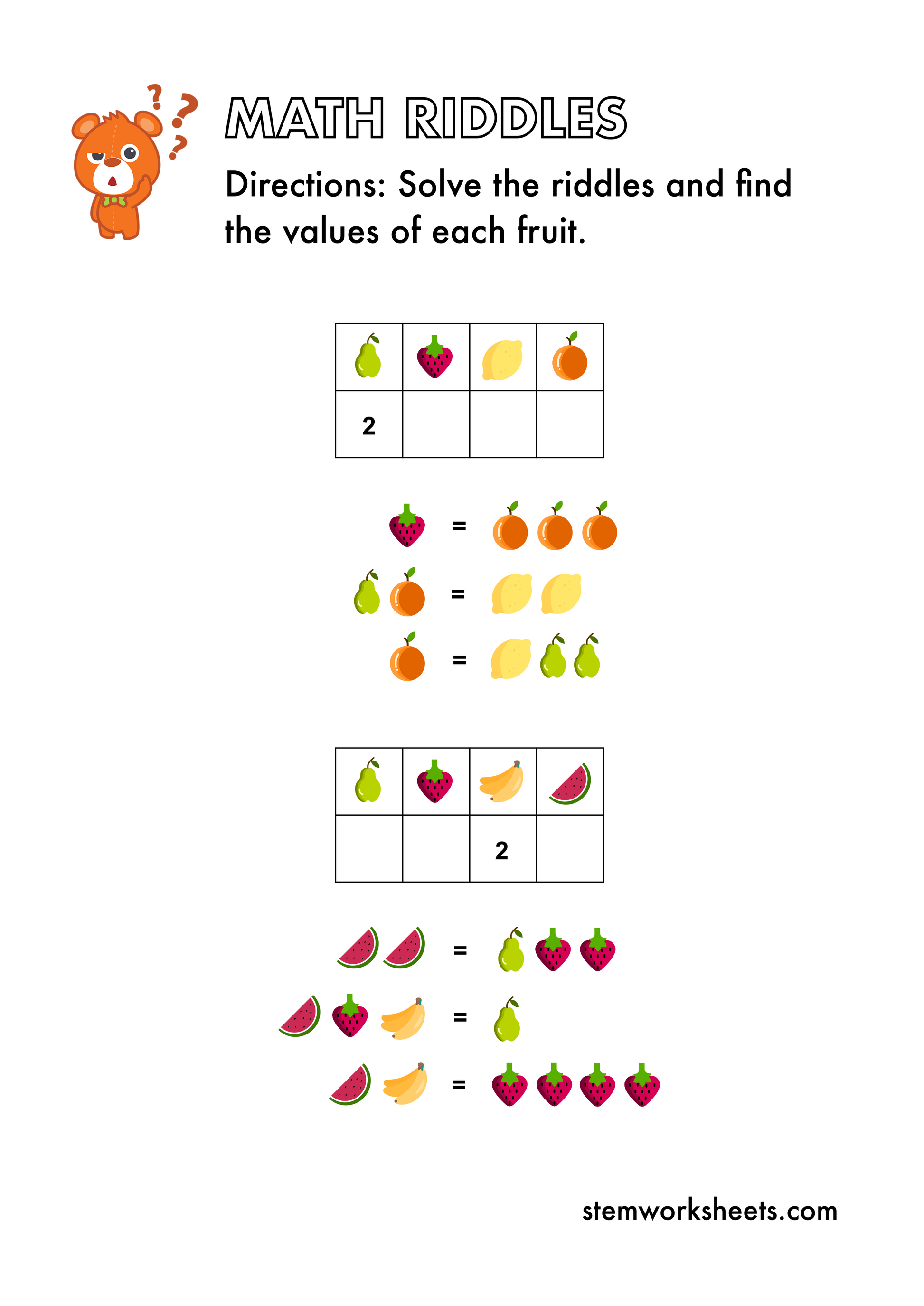 FREE Math Riddles Pack 1 – STEMWorksheets