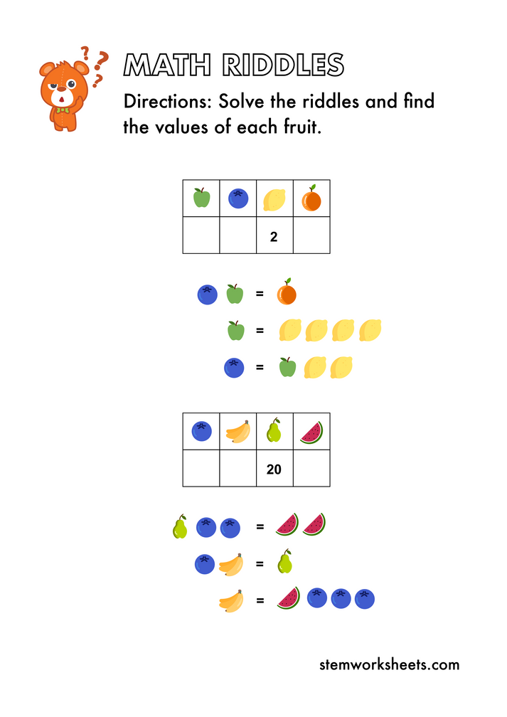 FREE Math Riddles Pack 1 – STEMWorksheets