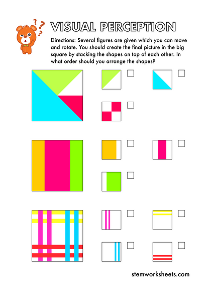 Download a FREE package with visual perception activity worksheets for kids ages 3-7. Visual perception is the brain's ability to understand what the eyes see. Having good visual perception skills helps prepare your child for formal education