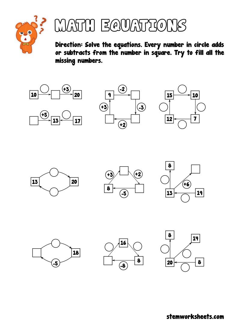 grade-1-and-kindergarten-math-worksheets-free-pdf-equations-package-1-stemworksheets for Free Math Printables For 1st Grade Grade 1 And Kindergarten Math Worksheets FREE PDF Equations Package 1 – STEMWorksheets for Free Math Printables For 1st Grade