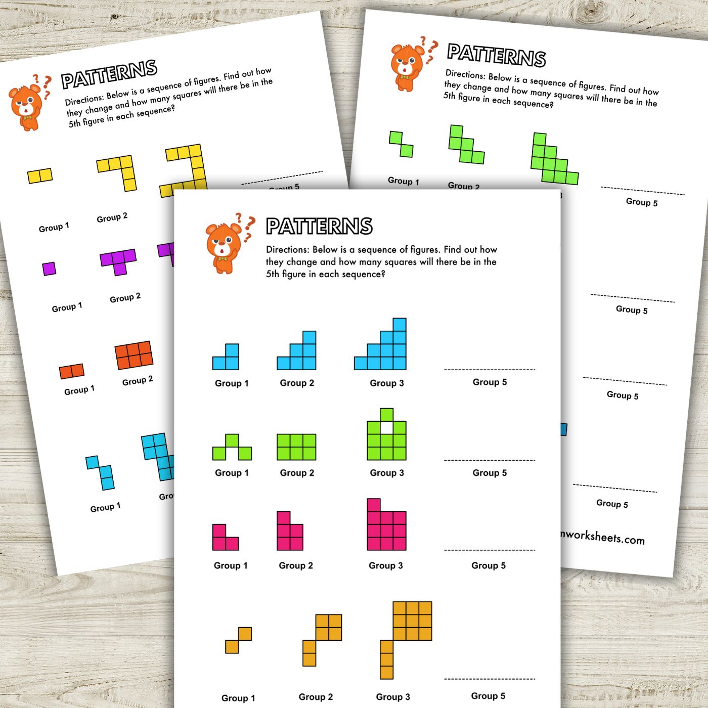 FREE Printable first grade math worksheets and second grade math worksheets! Growing figure patterns