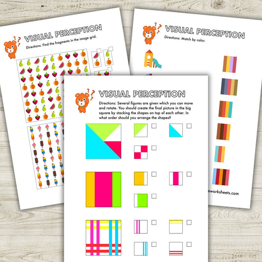 Download a FREE package with visual perception activity worksheets for kids ages 3-7. Visual perception is the brain's ability to understand what the eyes see. Having good visual perception skills helps prepare your child for formal education