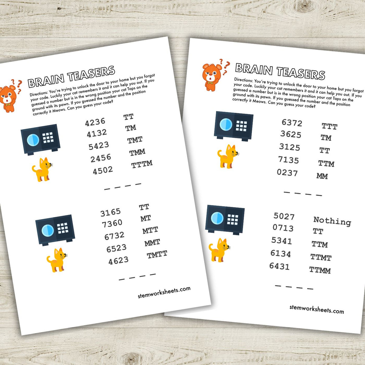 Brain Teaser Code FREE Code-Breaking Brain Teasers Pack 1 β STEMWorksheets